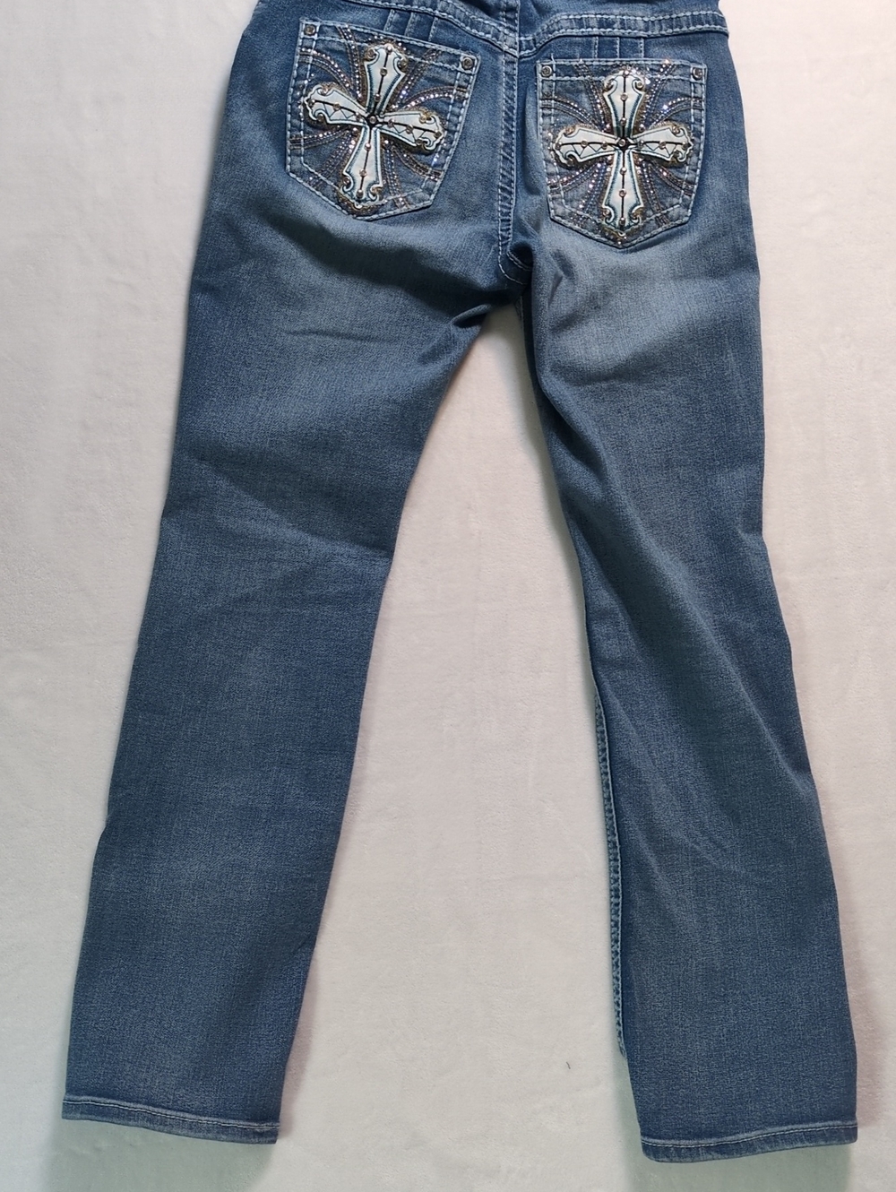 Sky Premium Collection Cross Pocket Rhinestone Bootcut Jeans Size 7/8 - Picture 10 of 16